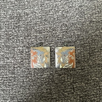 Laurel Burch Moroccan Mares Subtle Sandstone Silver French Wire Dangle Earrings