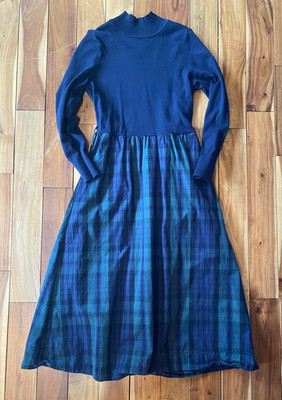 Free Assembly Two Tone Plaid Bookworm Dress A-Line Sweater Midi Librarian Size S