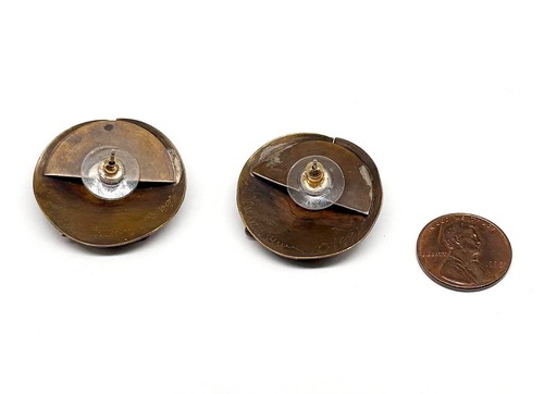 1994 SIGNIERTE BRONZE Kunsthandwerk Abstrakt GEOMTRIC Modernist Ohrringe Sterling Post - Bild 4 von 6