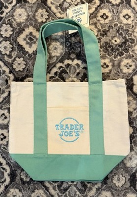 Trader Joe's Foldable Canvas Tote Bag Small Mint Green Beige