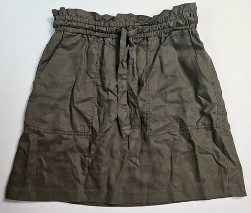 H & M Elastic Drawstring Ruffled Waist Green Mini Skirt US 8 EUR 38 Pockets