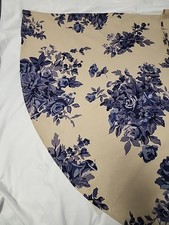 Williams Sonoma Round Tablecloth Blue Rose Beige Cottagecore 100% Cotton 68"