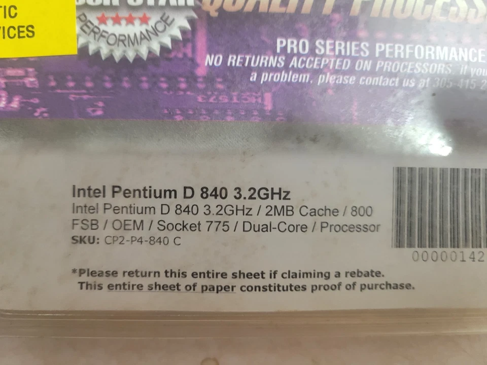 New Sealed OEM Intel Pentium D 840 Processor 3.2 Gig Socket 775 - Image 2 of 3