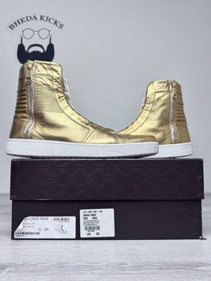 Size 9.5 - Gucci Miro Soft Leather High Top Men s Sneakers Gold 376193 Preowned