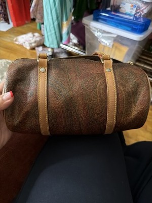 ETRO Brown Paisley Zip-Top Satchel Top Handle Bag Double Handles Gold Hardware