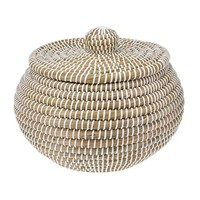 Aufbewahrungskorb Zeitungskorb Dekokorb Mit Deckel Seegras Beige Weiß 36 X 26 Cm