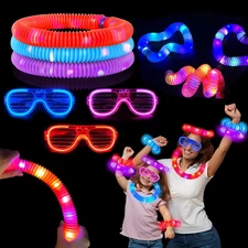 NYE Glow Party Supplies – 6PCS Light Up Glasses, LED Bracelets & Pop Tubes