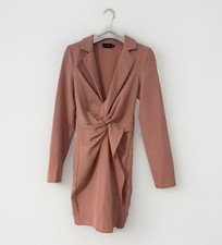 Pretty Little Thing Dress Pink Plunge Wrap Dress. Ladies Size UK 6 Long Sleeve