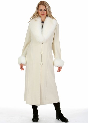 Real Fox Fur Collar Long Cashmere Coat 