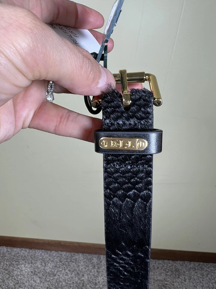 Ralph Lauren женщин черный икры волос натуральной кожи узкий ремень размер большой новый с Ярлыками - Изображение 4 из 4