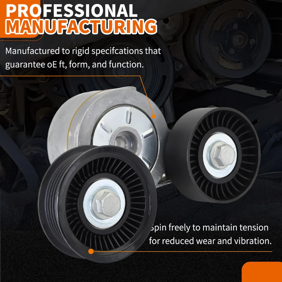 Gates Serpentine Drive Belt Tensioner w/ Pulley Component Kit for Dodge Ram Jeep - Image 4 of 4