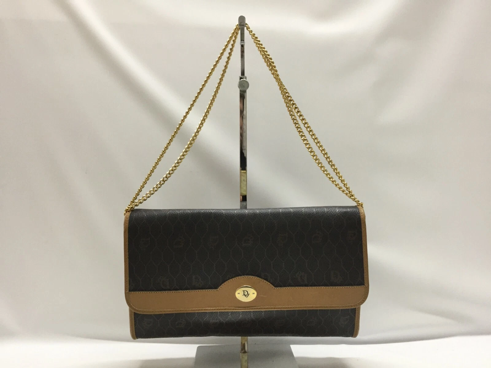 Auth Christian Dior PVC 2 way Chain Shoulder Clutch Bag 9E010690k