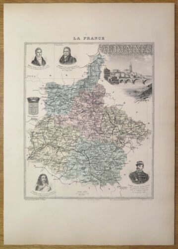 Gravure originale de 1895 - Carte du département des Ardennes - Afbeelding 1 van 3