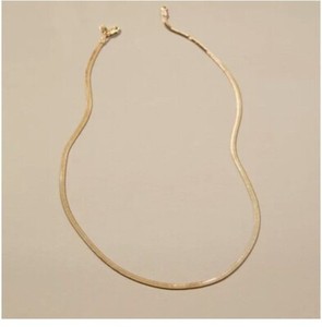Authentic Anthropologie Flat Herringbone Necklace 14k Gold Plated Lobster Clasp 16”L