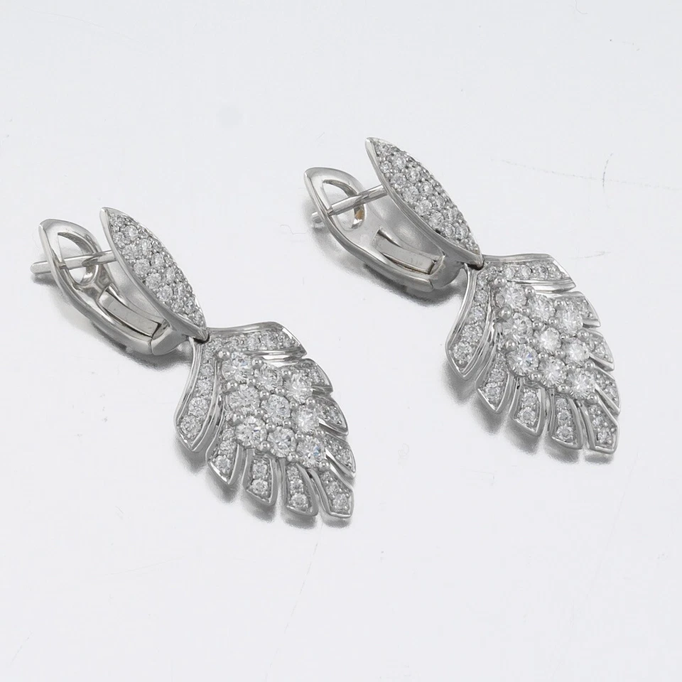 "Kat Florence" 18k White Gold/Platinum Dangling Diamond Feather Motif Earrings - Image 4 of 4