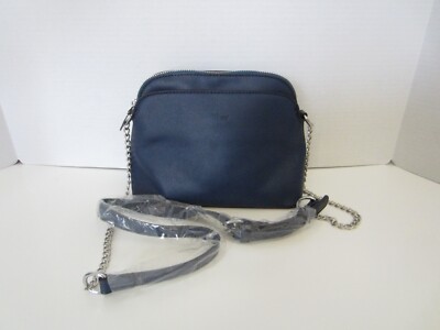 Cluci New Blue Leather Small Shoulder Adjustable Strap Zipper Multi Pockets 