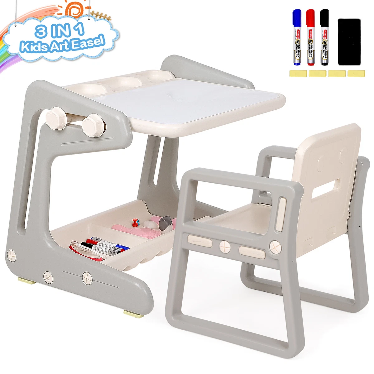 Kids Study Desk Chair Set Convertible Table Set Drawing Reading