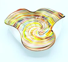 Vintage Murano Art Glass Bowl Rainbow Swirl 9.25" x 2.75" 1960s 1970s