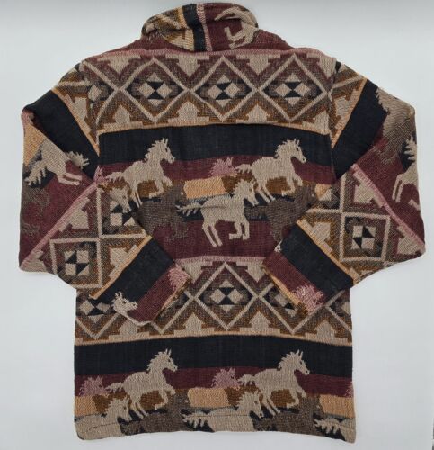 Rare 90s 'Katch Me West' Retro Horse Print Chore Jacket - Vintage Tapestry Sz. S - Picture 2 of 10