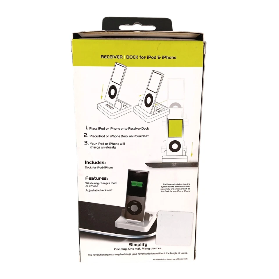 Powermat Wireless Charging Receiver Dock for iPod and iPhone White NEW OPEN BOX - Image 2 of 2