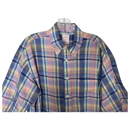BROOKS BROTHERS Mens Size M Irish Linen Shirt Baird McNutt Plaid Madison - Picture 6 of 15
