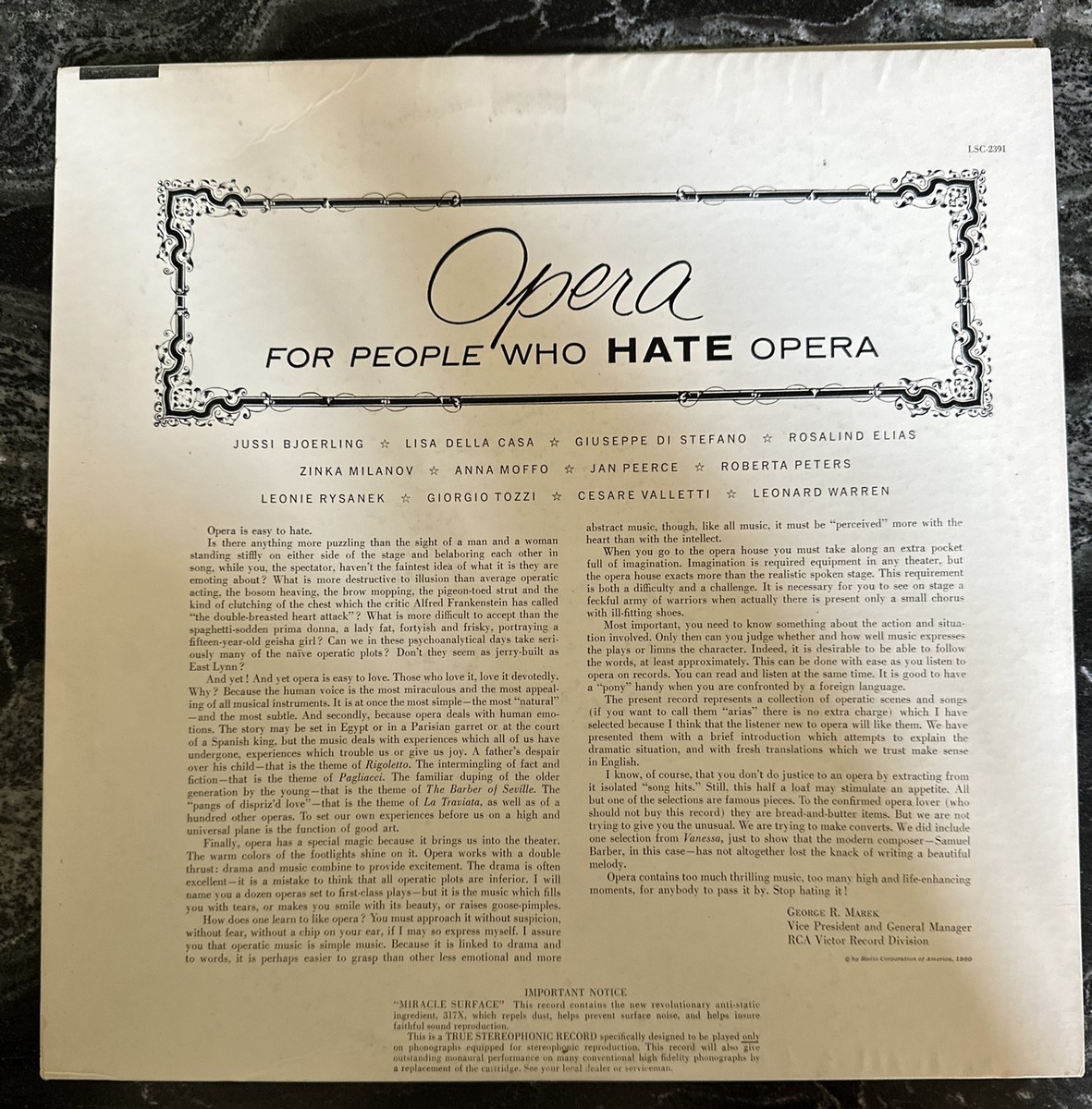 米LP Various Opera For People Who Hate Opera LSC2391 RCA Victor Red Seal /00260 Opera For People Who Hate Opera – Vinyl (LP, Compilation