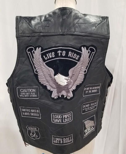 Chaleco de motociclista de cuero búfalo con placa de diamante para hombre talla L con parches - Imagen 3 de 4