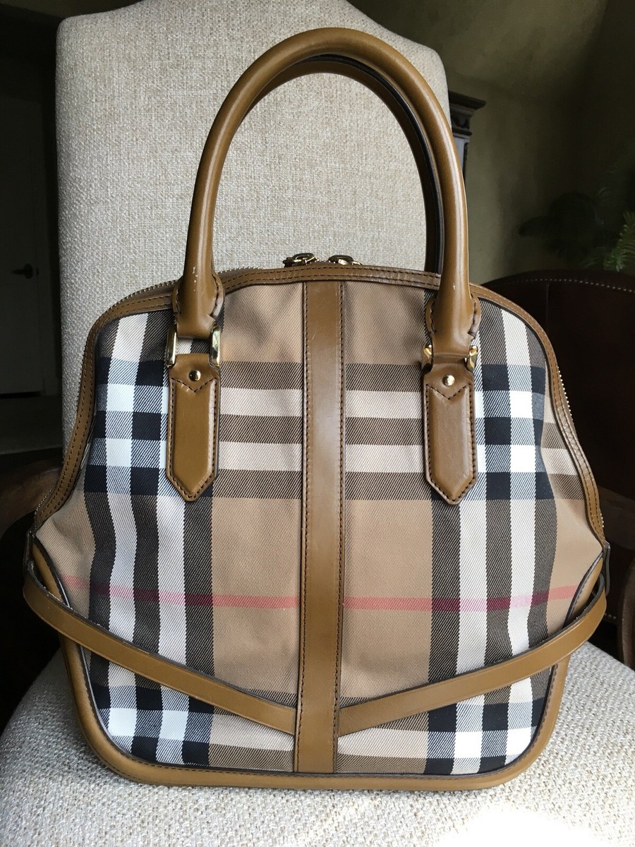 Authentic BURBERRY Medium Bridle House Check Ochre Leather