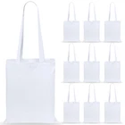 10 x Plain White Cotton Shopping Tote Bags with Long Shoulder Handles Crafting