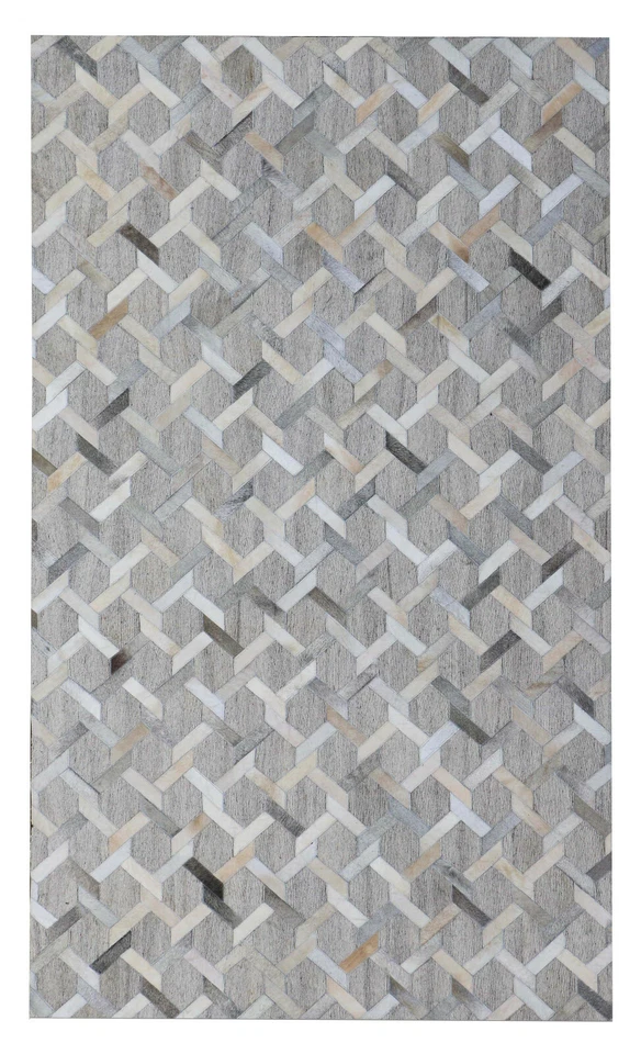 Alfombra hecha a mano con retazos gris cuero de vaca y jaquard alfombra para el hogar alfombras Foto 2 de 4