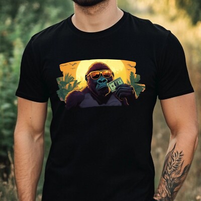 Mens Funny Gorilla Money Print Cotton T-Shirt Size XS to 5XL