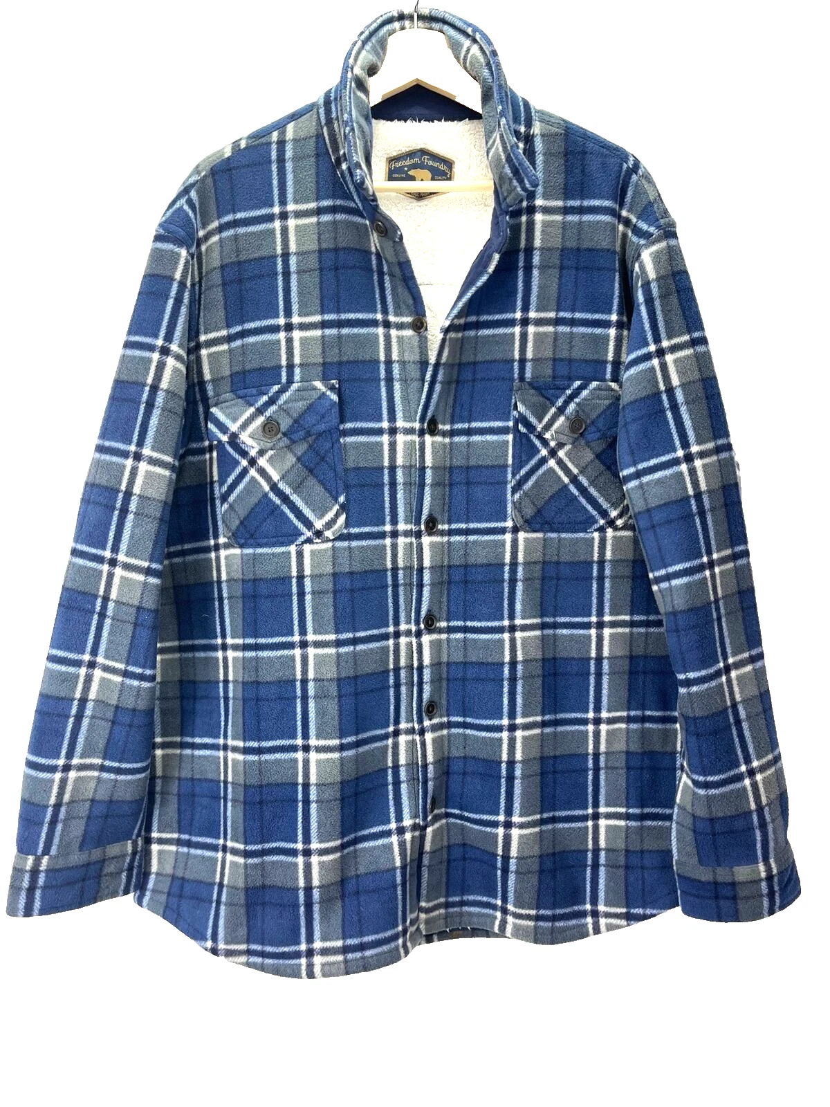 Fisherman Freedom Foundry Plaid Fleece Lined Button Down Shacket, Men's Large