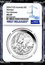 2024 P Australia Wombat 1 oz .9999 Silver Coin NGC MS 69 $1 FR Blue Label