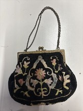 Vintage Hand Made Petitpoint, Floral Needlepoint Coin Purse W/mirror Made France