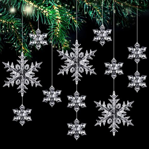25 Pezzi Fiocchi Di Neve in Cristallo Acrilico Trasparente, Ornamenti per Albero - Foto 11 di 12