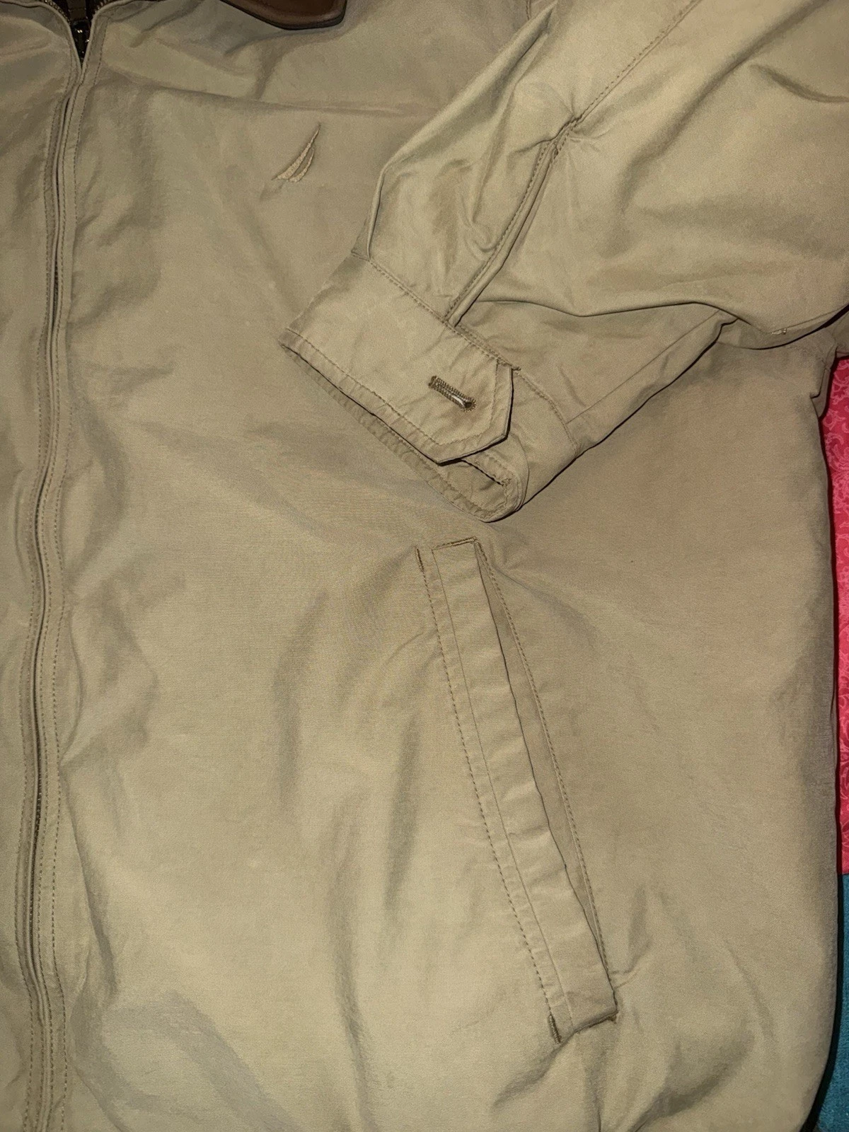 Nautica Men's Bomber Jacket XL Beige/Brown Full Zip Spread Collar Lined Pockets - product detail image 8