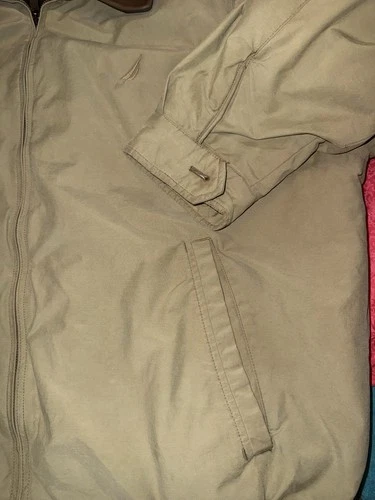 Nautica Men's Bomber Jacket XL Beige/Brown Full Zip Spread Collar Lined Pockets image 8