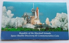 Pièce de 5 dollars découverte navette spatiale Îles Marshall 1988 avec enveloppe