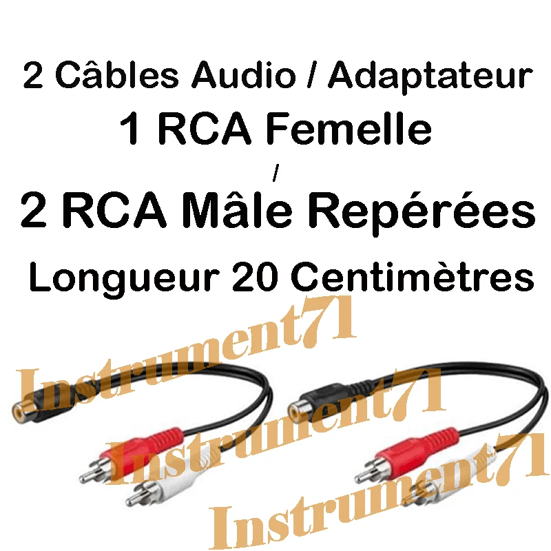 2 Câbles Adaptateur RCA Femelle vers 2 RCA Mâle Fiches Surmoulées Longueur 20 cm - Photo 1/1