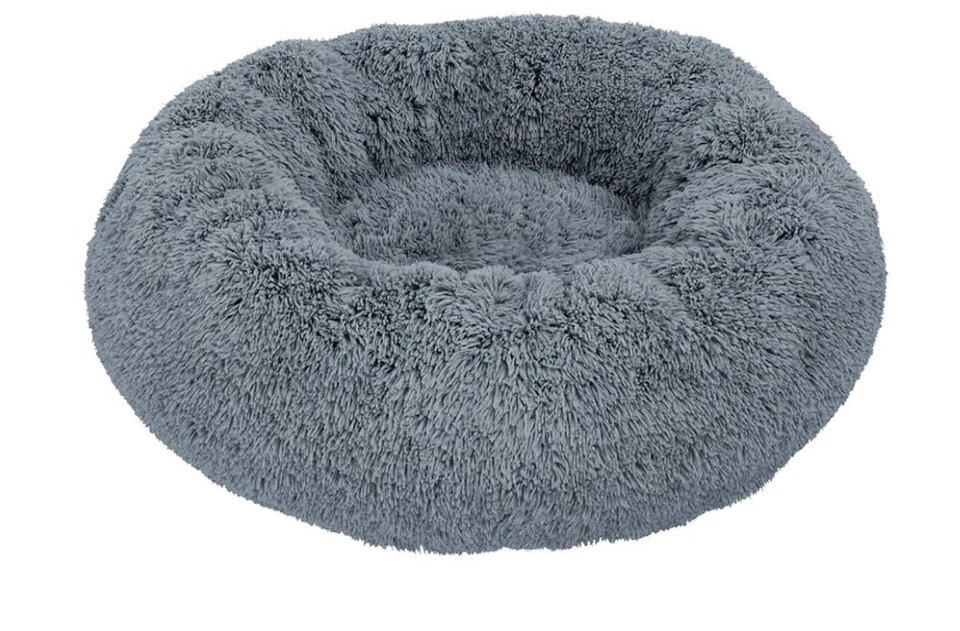 Donut Peluche Mascota Perro Gato 23" Cama Esponjosa Suave Calmante Cama Gris Oscuro Foto 2 de 4