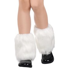 Furry Faux Fur Leg Warmers for Women Winter Fuzzy Leg Warmers 20cm/7.9in White