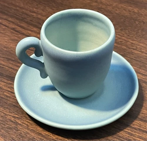 Blue Van Briggle Demitasse Coffee Cup & Saucer VERY GOOD Turquoise MCM Vintage