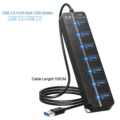 USB 3.0 Hub Multi Splitter 4 7 Port Expander 1m Long Cable Adapter PC Laptop