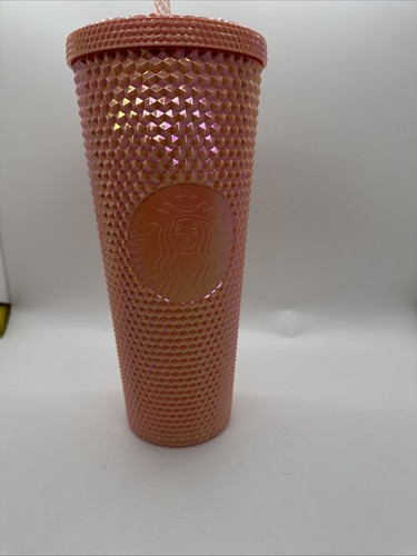 NEW Starbucks 2024 Holiday Peach Pink Iridescent Studded Cold Cup 24oz Tumbler - Picture 7 of 8