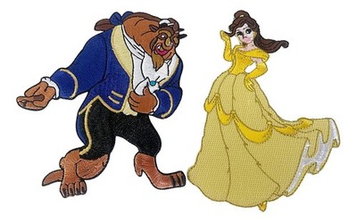 Beauty and the Beast 4'' Tall Belle & Beast Set of 2 Iron-On Embroidered Patches