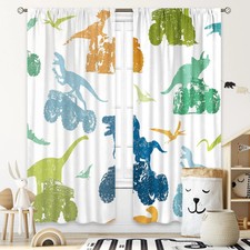 Dinosaur Curtains 42Wx63H Inch Rod Pocket Cute Funny Dino Trucks Baby Boys Co...