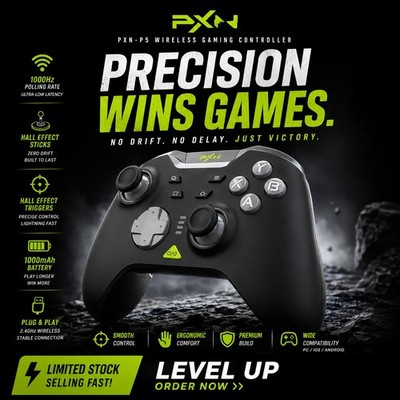 PXN 5 8K Gamepad Black & Neon BT/2.4/5 Wireless PC/PS5/switch/xbox/android/apple