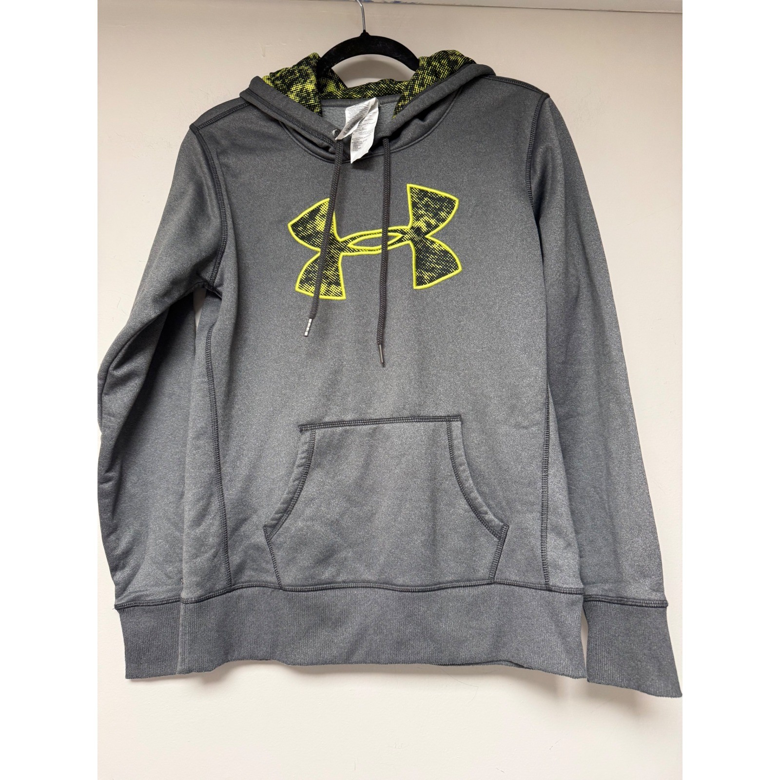 Under Armour Hoodie Pullover Small Gray Yellow Logo Activewear