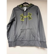 Under Armour Hoodie Pullover Small Gray Yellow Logo Activewear