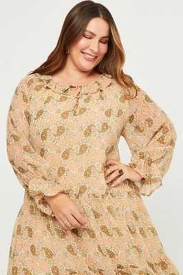 HAYDEN LOS ANGELES BOHO TIERED CHIFFON DRESS 3XL PAISLEY PEASANT COTTAGECORE 